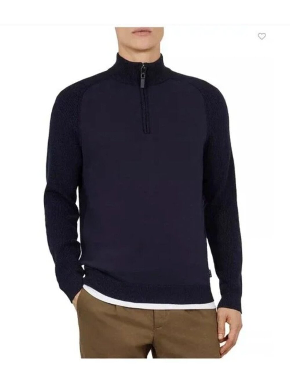 Ted Baker Shurton Quarter Zip Wool Blend Pullover Sweater Navy Mens 3XL